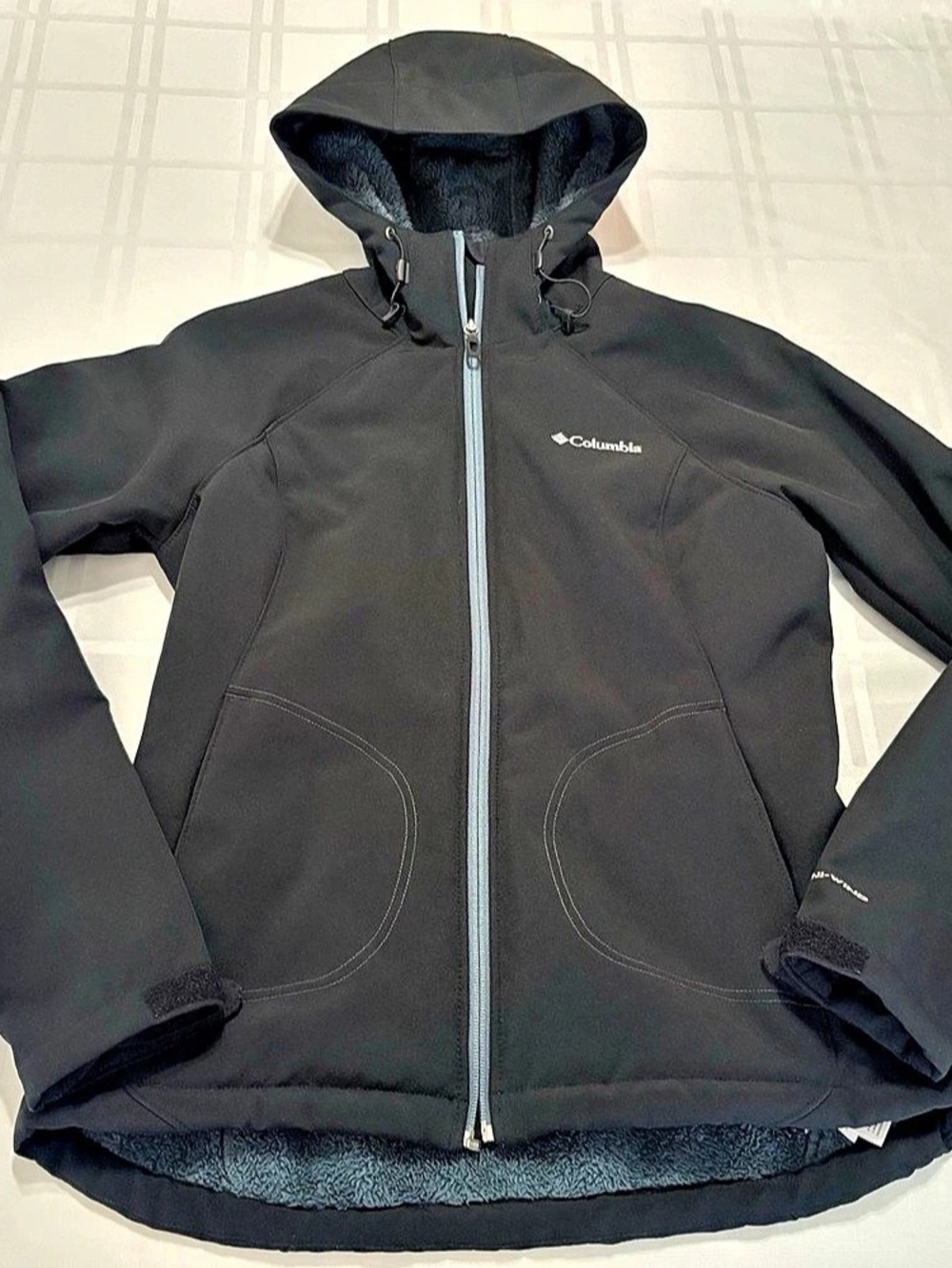 Columbia Jacket Women Medium Black Omni-Wind Block Sherpa Lined Hooded Full Zip